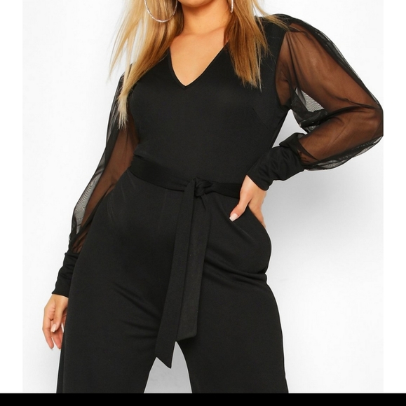 Boohoo Organza Sleeve Wide Leg Jumpsuit - Picture 2 of 5